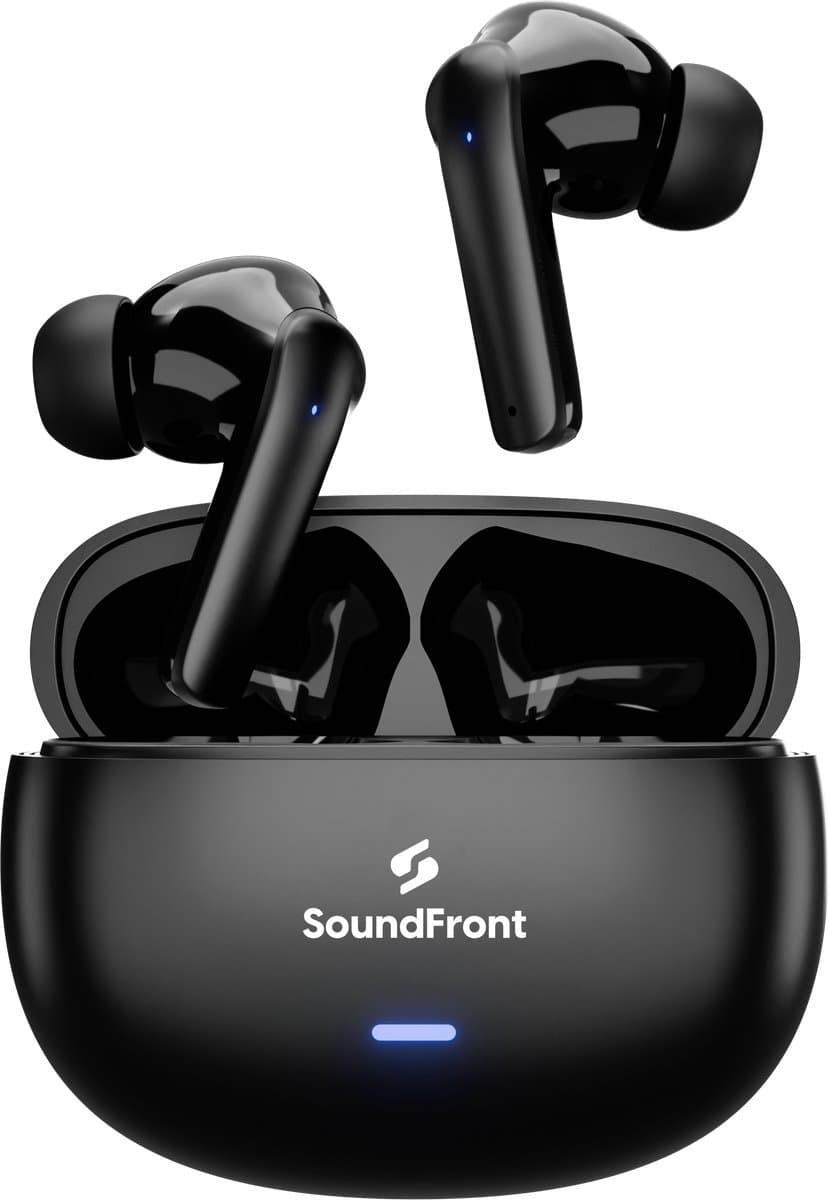 SoundFront Ultimate Kabellose Ohrhörer - Bluetooth Kopfhörer - 26dB Active Noise Cancelling - Kabellose Ohrhörer - Sport-Ohrhörer - Geeignet für Smartphones & Laptops - Schwarz