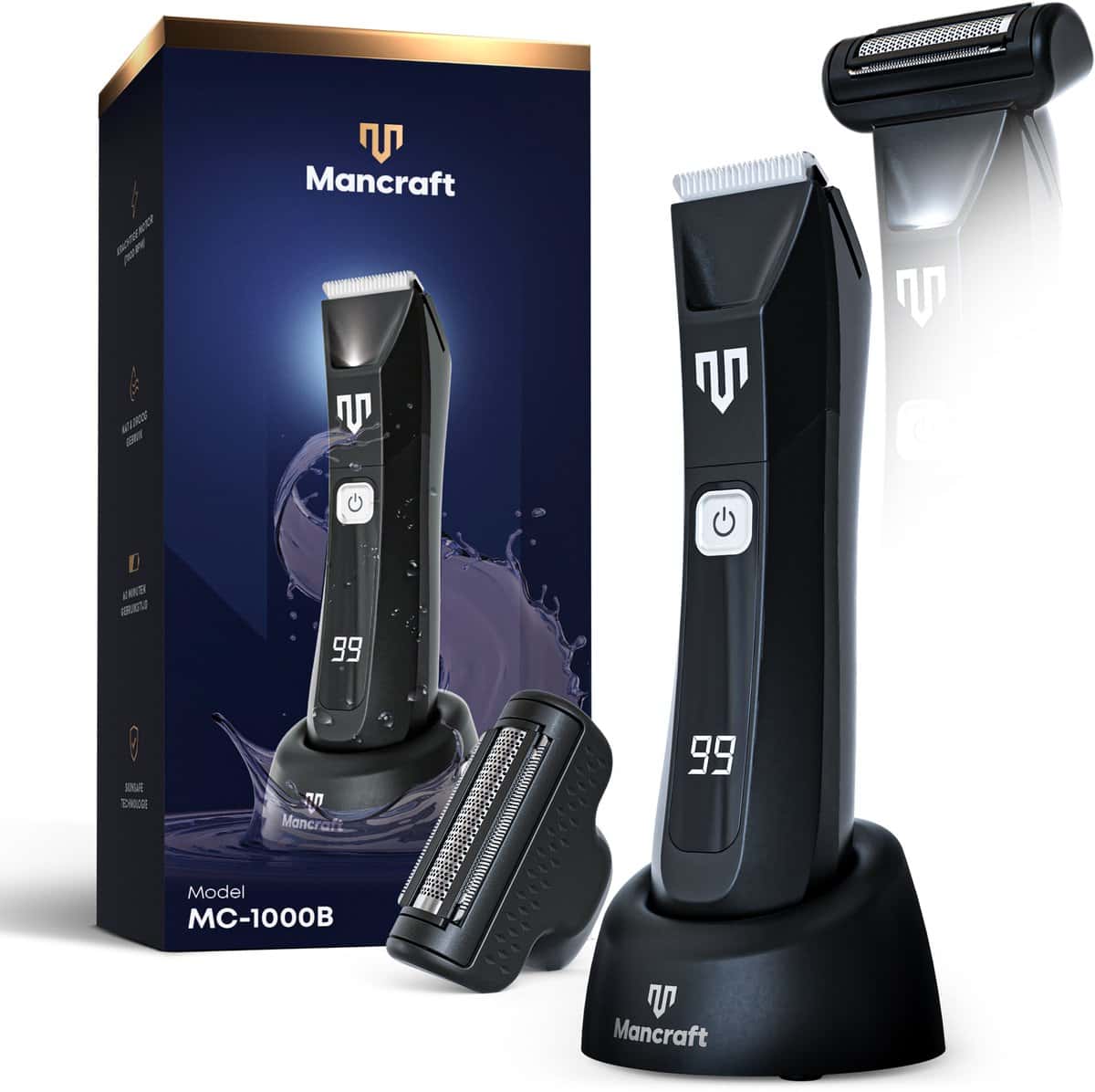 Mancraft Bodygroomer für Männer - Mit Präzisionsaufsatz - Extra Sicher - Wasserdicht - 2 Längenkämme - Trimmer für Körper und Intimbereich - Intimrasierer