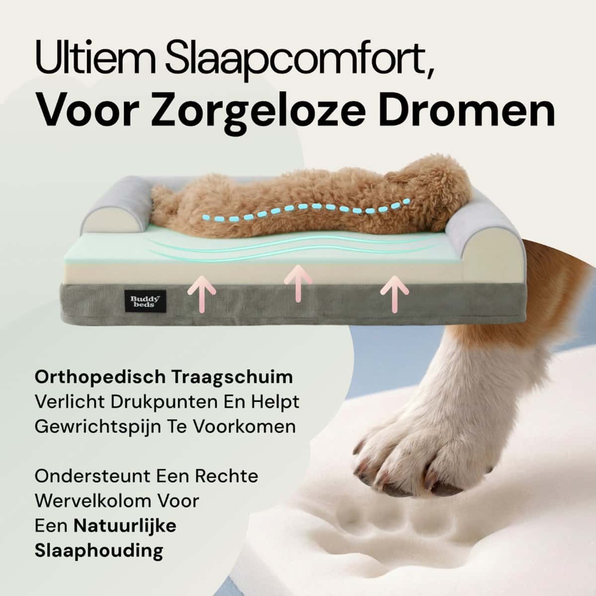 Buddy Beds Orthopädisches Hundebett 100cm - Luxus-Hundebett & Kissen - Wasserdicht, Waschbar & Rutschfest - Bezug mit Reißverschluss - Grau - MEDIUM - 94x74x20 cm