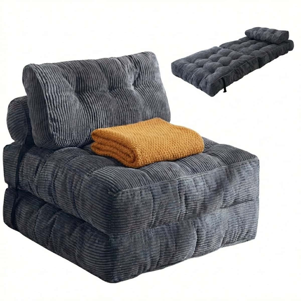 Moeve Schlafsofa 1-Sitzer - 2 in 1 - Komfortabel & Einfach zu nutzen - Klappbares Gästebett - Zusammengeklappt 85x85x45cm - Aufgeklappt 190x85x12cm - Bettsofa - Schlafsessel - Grau