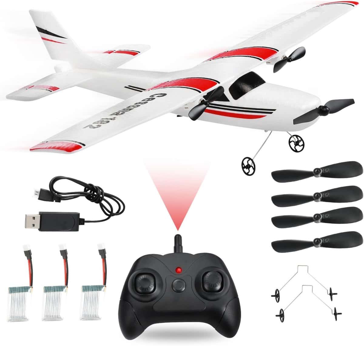 Nexar Ferngesteuertes Flugzeug - RC Propellerflugzeug mit Gyro-Stabilisierung - Ferngesteuertes Flugzeug - für Kinder & Anfänger - Inkl. 3 Batterien
